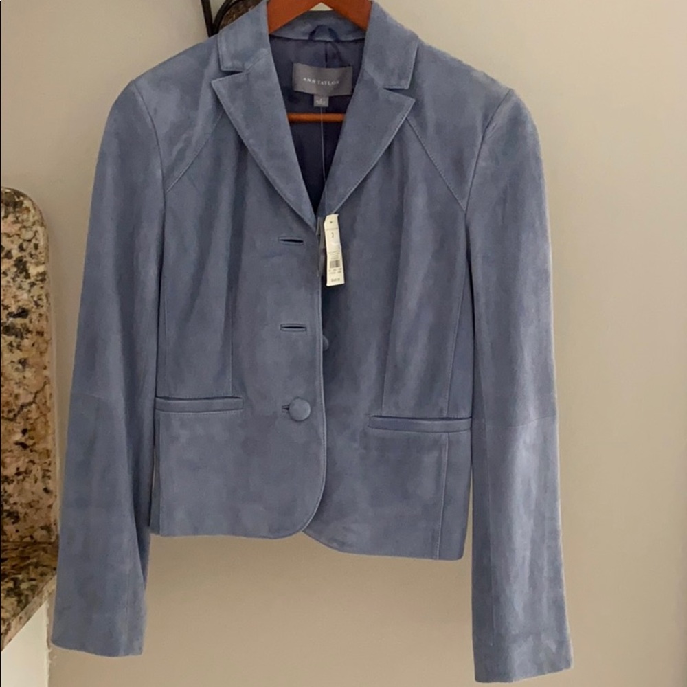 Suede leather baby blue jacket